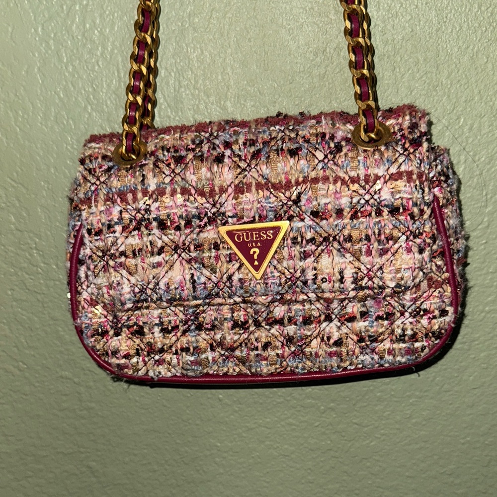 Guess Women's Burgundy Tweed Shoulder Bag
